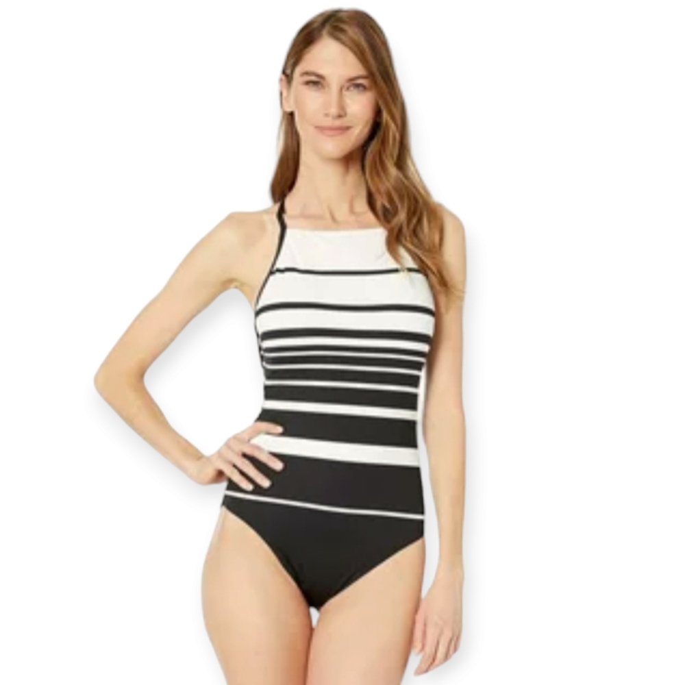 Ralph Lauren LRL Gradient Stripe High-Neck One-Piece Swimsuit